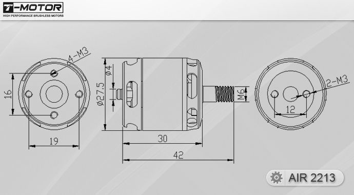 Мотори T-Motor AIR2213 KV920 2-4S для мультикоптерів 2шт DT1788UA фото