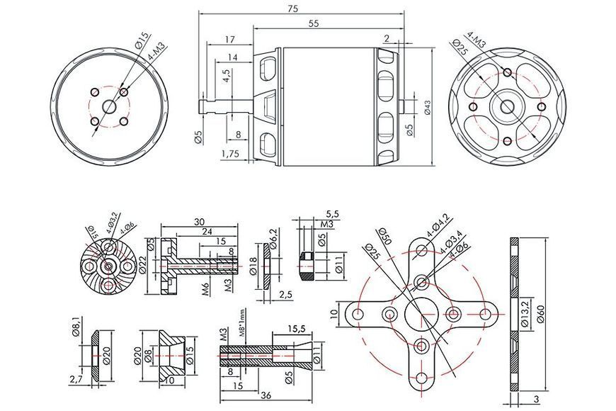 Мотор T-Motor AT3530 KV580 4-6S 1400W для літаків DT1847UA фото
