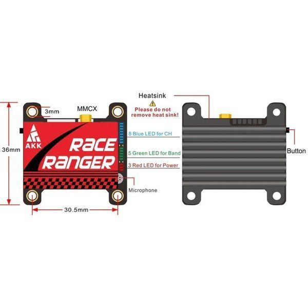 Відеопередавач VTX 5.8GHz 1.6W 40CH Race Ranger AKK DT1548UA фото
