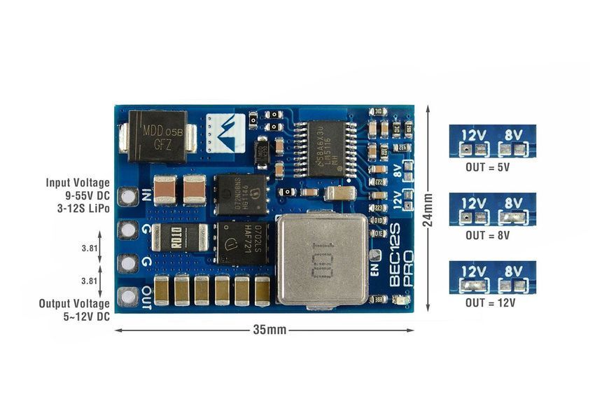 Регулятор живлення Matek BEC 12S PRO 6-55V - 5V/8V/12V 5A DT3000UA фото