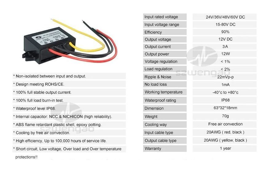 Регулятор напруги WENGAO DC-DC 15-80В 12В 3А знижуючий DT2951UA фото