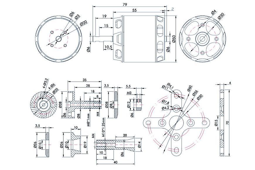 Мотор T-Motor AT4130 KV300 6-12S 3200W для літаків DT1839UA фото