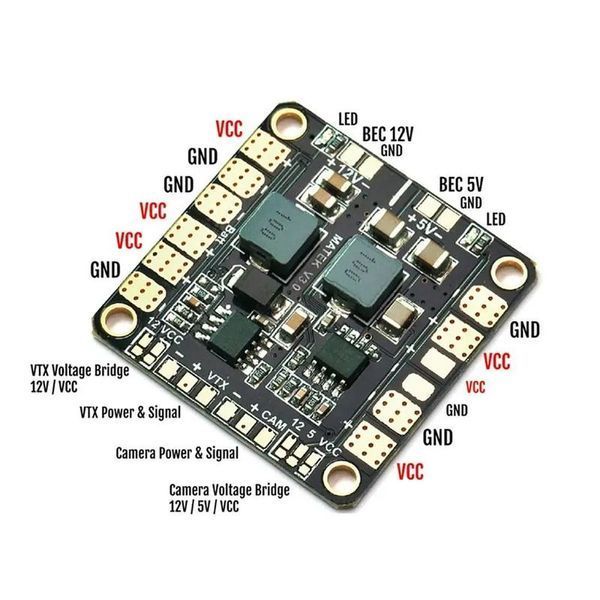 Розподільна плата з BEC на 5V і 12V Mini Power HUB V 3.1 Matek DT2910UA фото