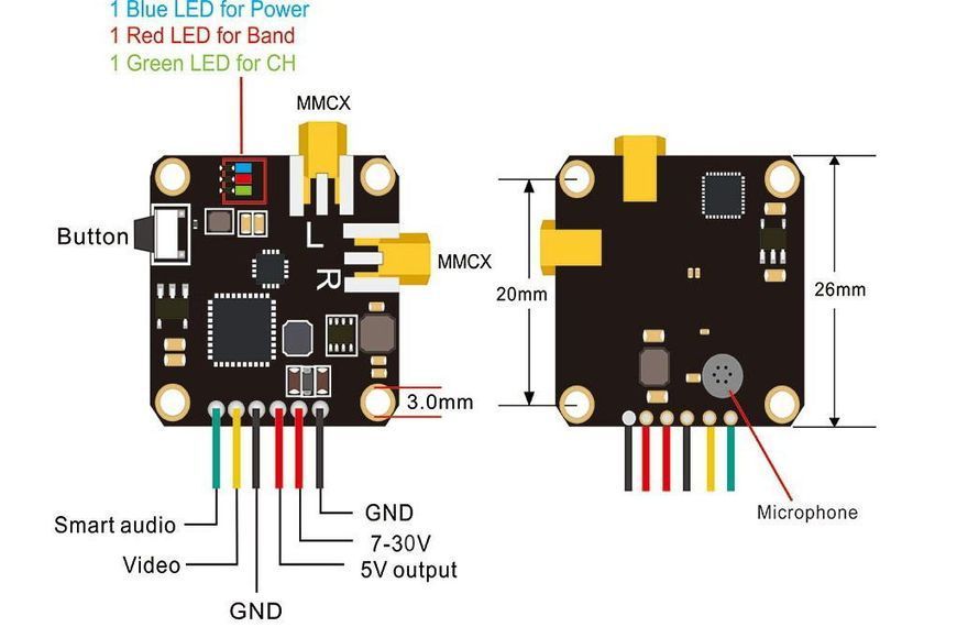 Відеопередавач AKK New Era 5.8GHz Diversity 25-400mW 20x20мм DT1559UA фото