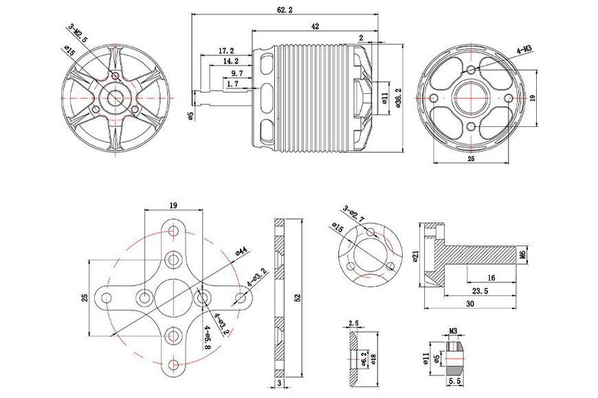 Мотор T-Motor AS2820 KV880 3-4S 626W для літаків DT1813UA фото