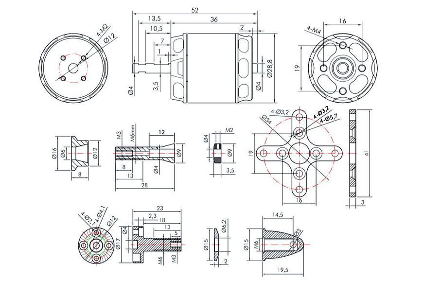 Мотор T-Motor AT2317 KV1250 2-4S 550W для літаків DT1816UA фото