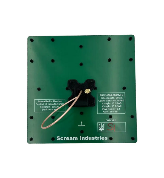 Патч антена Scream Industries 5.8GHz 19.5dBi RHCP для FPV SMA/SMA DT2035UA фото