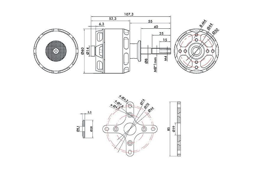 Мотор T-Motor AT5220A KV380 2200W 6S для літаків 20-25CC DT1718UA фото