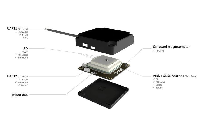 Модуль GPS Drotek SIRIUS RTK GNSS ROVER F9P + RM3100 DT2830UA фото