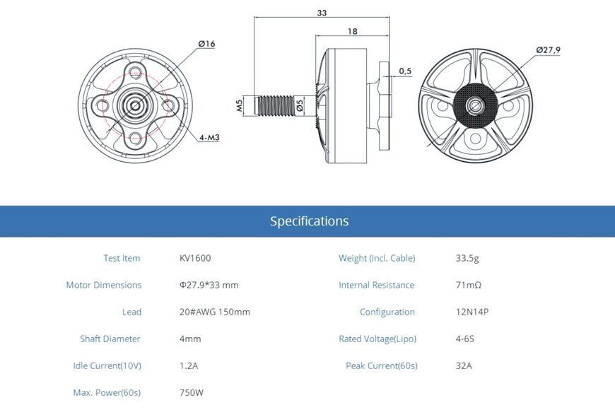 Мотор T-Motor F40 PRO III 2306.5 1600KV 4-6S для мультикоптерів (сірий) DT1773UA фото