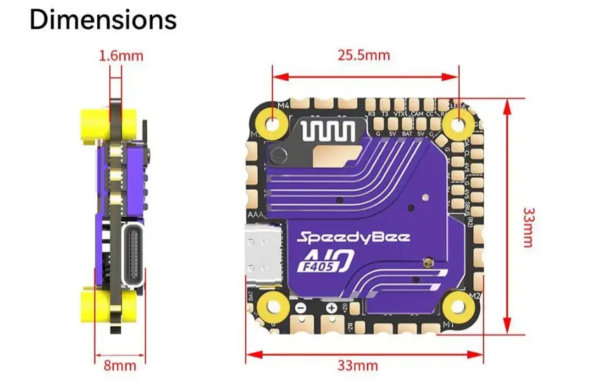 Контролер польоту SpeedyBee F405 AIO 40A Bluejay 3-6S (25.5x25.5 мм) DT2177UA фото