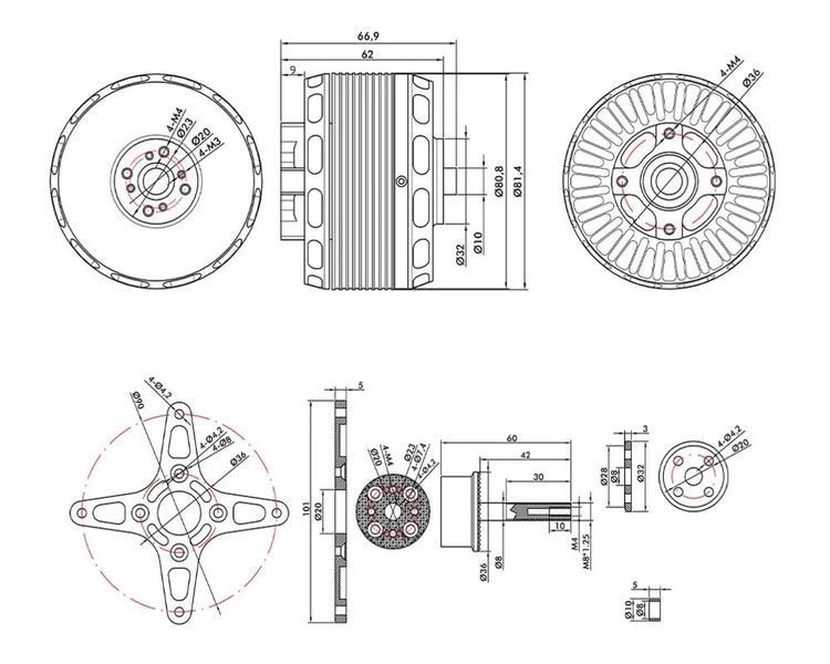 Двигун безколекторний електричний 4800W 10-12S 40CC (тяга 18 кг) AT7224 160KV T-Motor DT1681UA фото