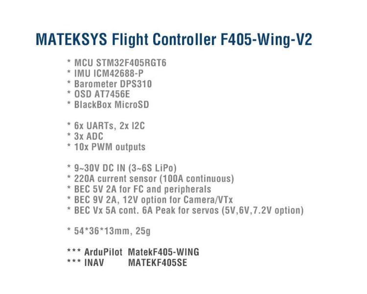 Польотний контролер F405-WING V2 Matek DT2228UA фото