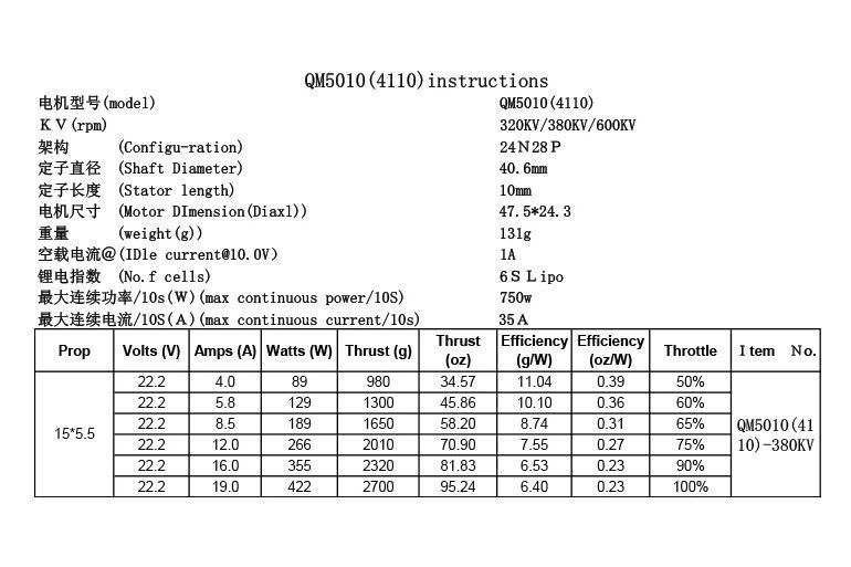 Мотор QX Motor QM5010 4110 380KV CW для мультикоптерів DT1692UA фото