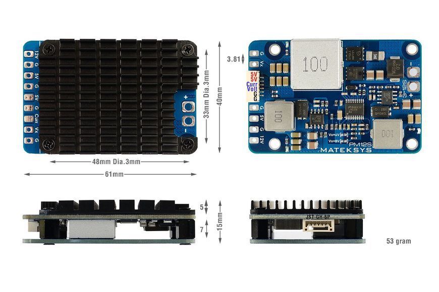 Модуль живлення Matek 12S 9-55V 3xBEC xV5V12V DT2995UA фото