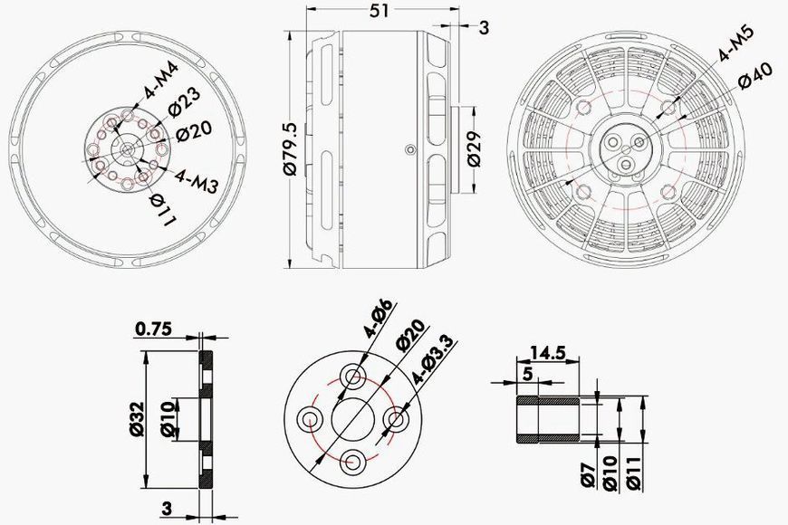 Мотор T-Motor U11 II KV120 6-12S 2783W для мультикоптерів DT1796UA фото